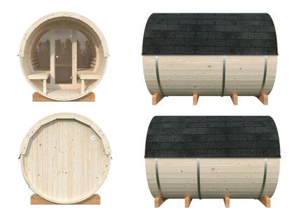 Barrel Sauna Anita L with Glass wall, 2.08 × Ø2.2 m, 2/4 (lying/seated)