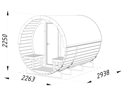 Barrel Sauna Anita L with Glass wall, 2.08 × Ø2.2 m, 2/4 (lying/seated)
