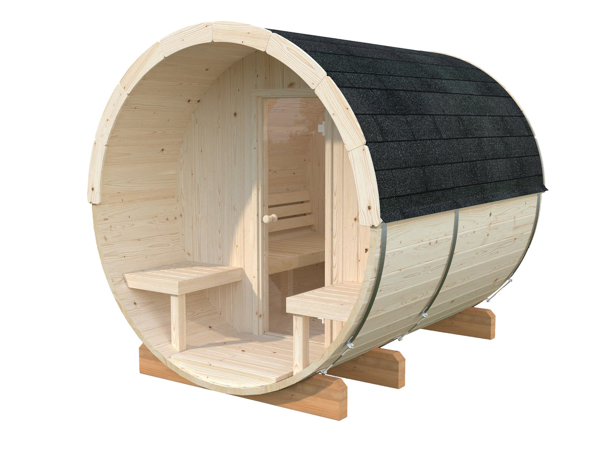 Barrel Sauna Anita M, 1.65 × Ø2.2 m, 1/4 (lying/seated), untreated