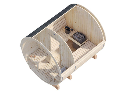 Barrel Sauna Anita M, 1.65 × Ø2.2 m, 1/4 (lying/seated)