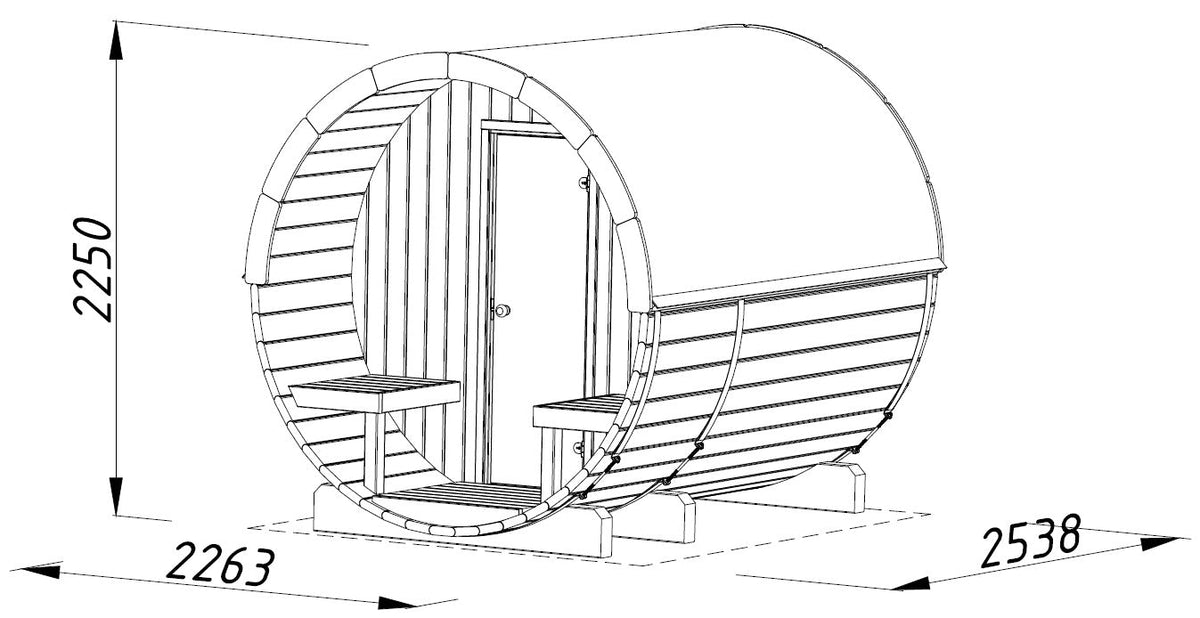 Barrel Sauna Anita M, 1.65 × Ø2.2 m, 1/4 (lying/seated)