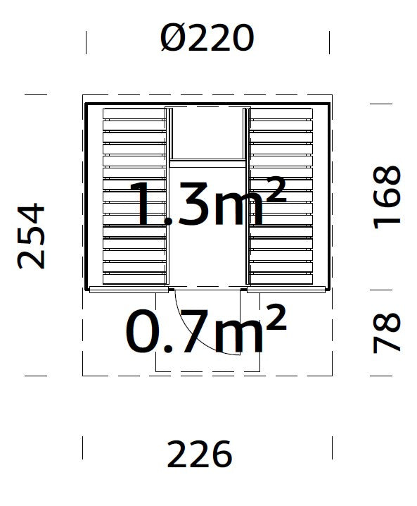 Barrel Sauna Anita M with Glass wall, 1.65 × Ø2.2 m, 1/4 (lying/seated)