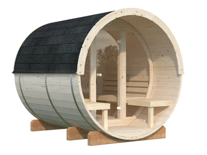 Barrel Sauna Anita M with Glass wall, 1.65 × Ø2.2 m, 1/4 (lying/seated)