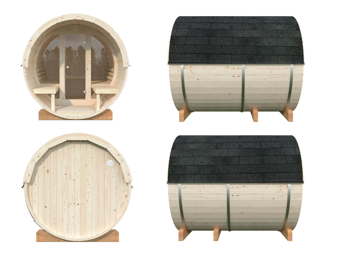 Barrel Sauna Anita M with Glass wall, 1.65 × Ø2.2 m, 1/4 (lying/seated)