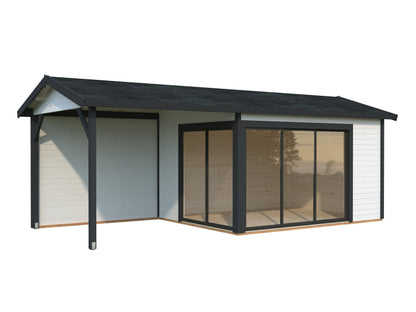 Garden Cabin Amanda 11.2+7.8 m² Slide, white with anthracite trim