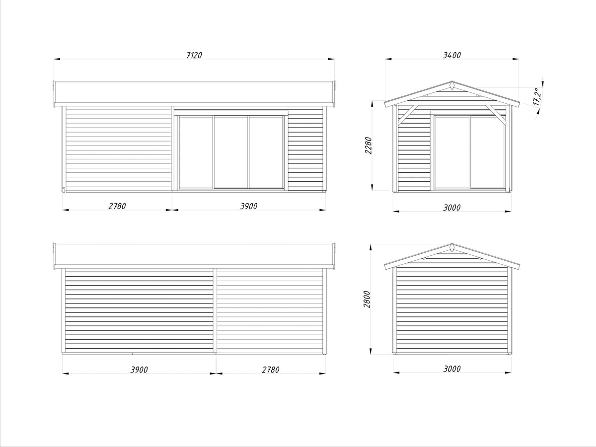 Garden Cabin Amanda 11.2+7.8 m² Slide Plus