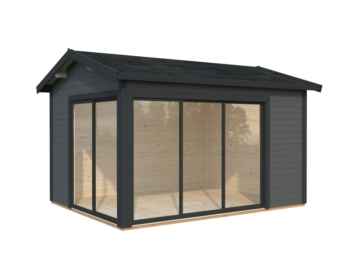Garden Cabin Amanda 11.2 m² Slide Plus, grey with anthracite trim
