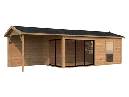 Garden Cabin Amanda 17.1+7.8 m² Slide, brown dip-treated