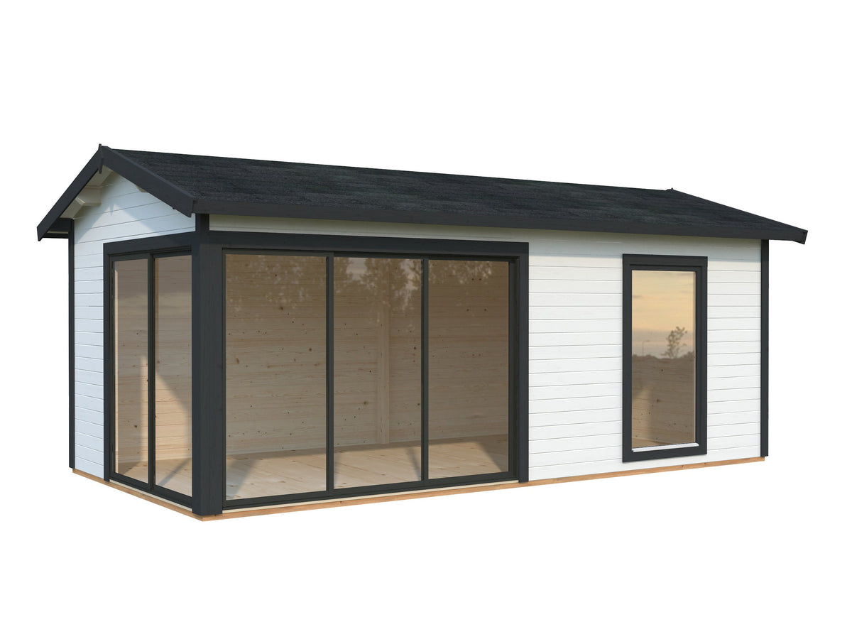 Garden Cabin Amanda 17.1 m² Slide Plus, white with anthracite trim