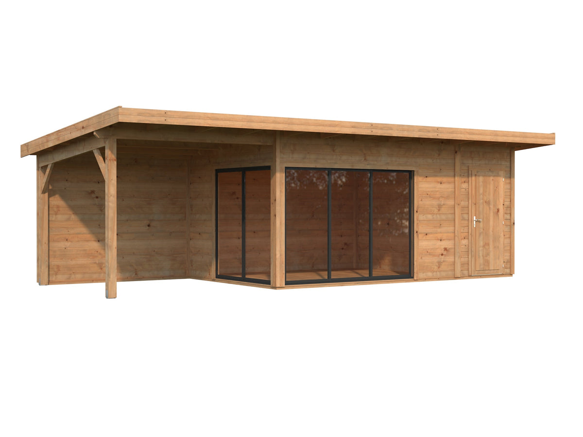 Garden Cabin Andrea 15.2+7.9 m² Slide, brown dip-treated