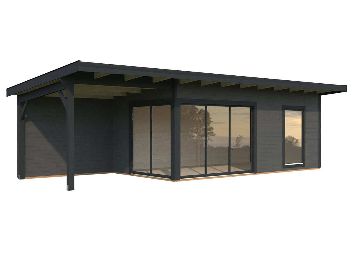 Garden Cabin Andrea 17.1+7.9 m² Slide, grey with anthracite trim