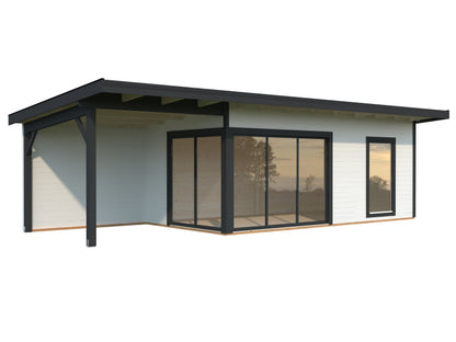 Garden Cabin Andrea 17.1+7.9 m² Slide Plus, white with anthracite trim