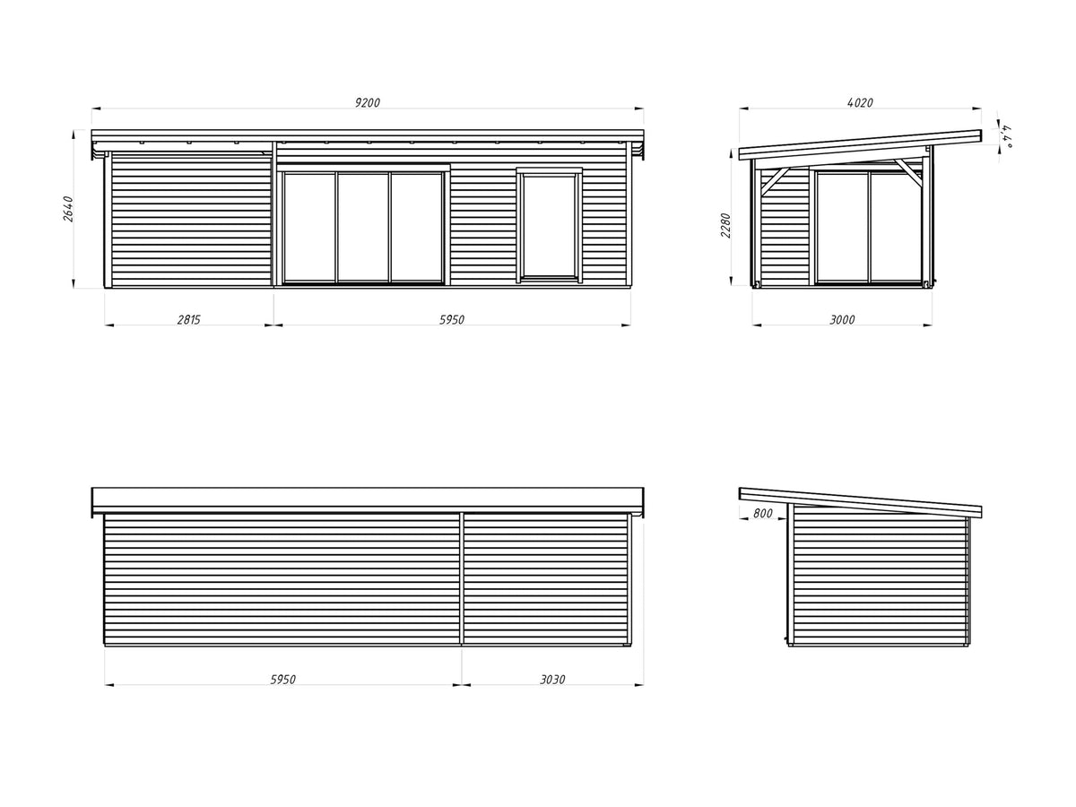 Garden Cabin Andrea 17.1+7.9 m² Slide Plus