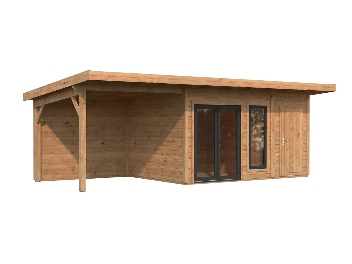 Garden Cabin Aurelia 12.4+7.9 m², brown dip-treated
