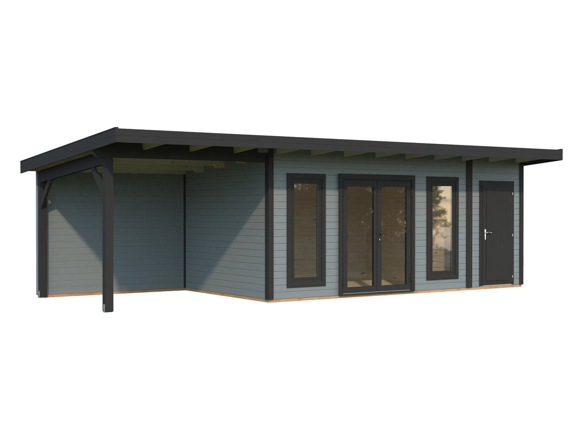 Garden Cabin Aurelia 16.7+7.9 m², light grey with anthracite trim