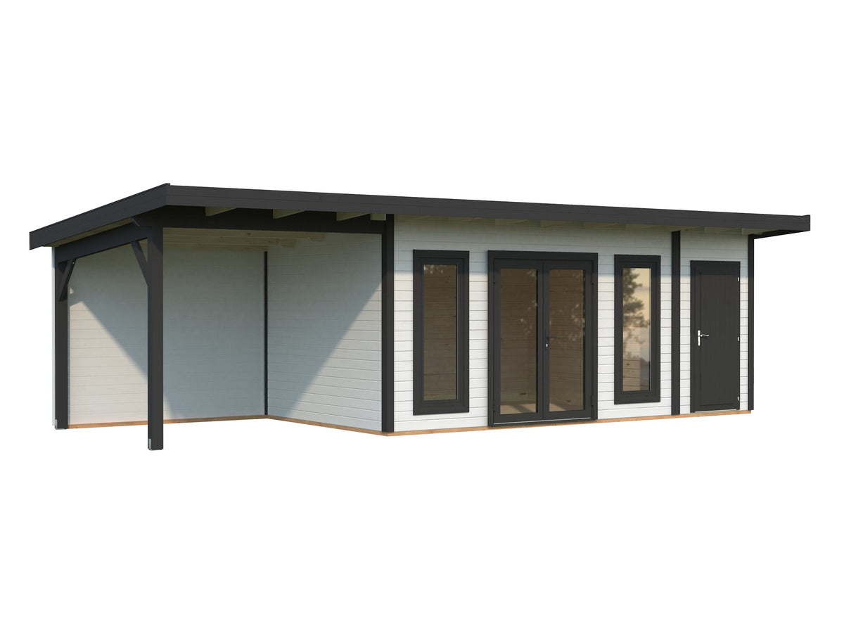 Garden Cabin Aurelia 16.7+7.9 m², white with anthracite trim