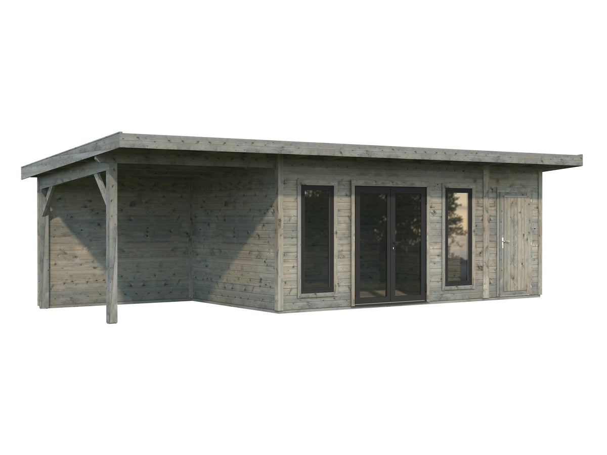Garden Cabin Aurelia 16.7+7.9 m², grey dip-treated