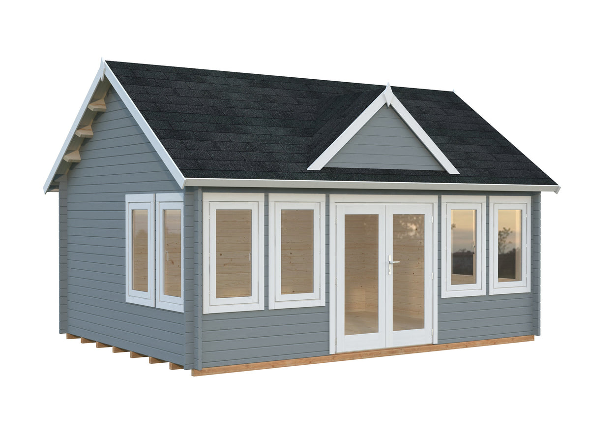 Garden Cabin Claudia 19.4 m², light grey with white trim