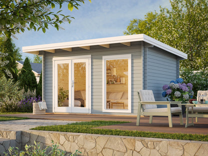 Garden Cabin Heidi 11.7 m², light grey with white trim