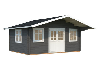 Garden Cabin Helena 18.6 m², grey with white trim