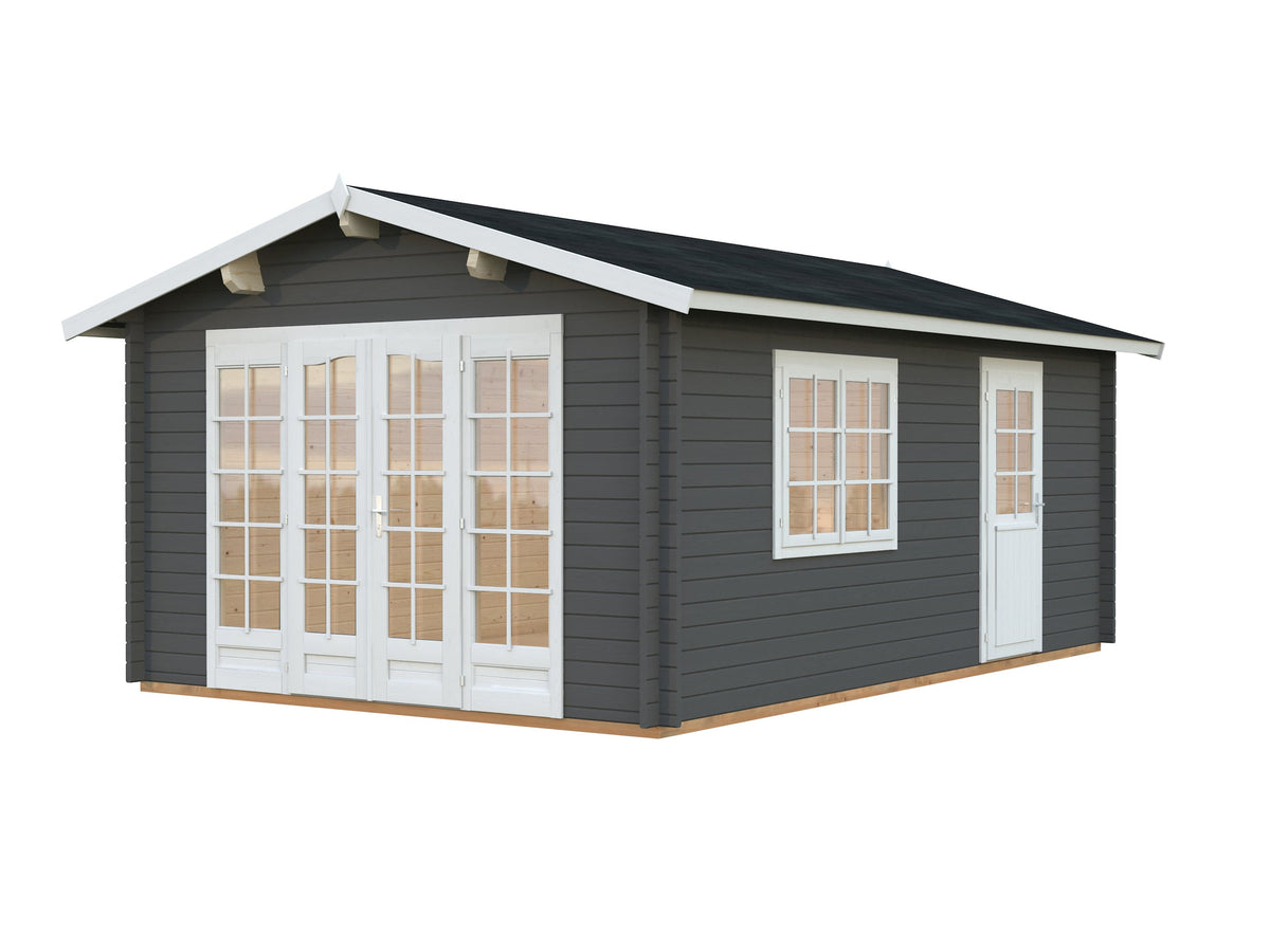 Garden Cabin Irene 19.0 m², grey with white trim