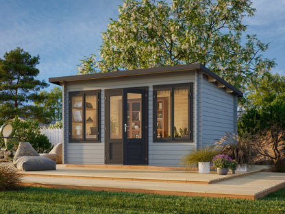 Garden Cabin Lisa 11.5 m², light grey with anthracite trim