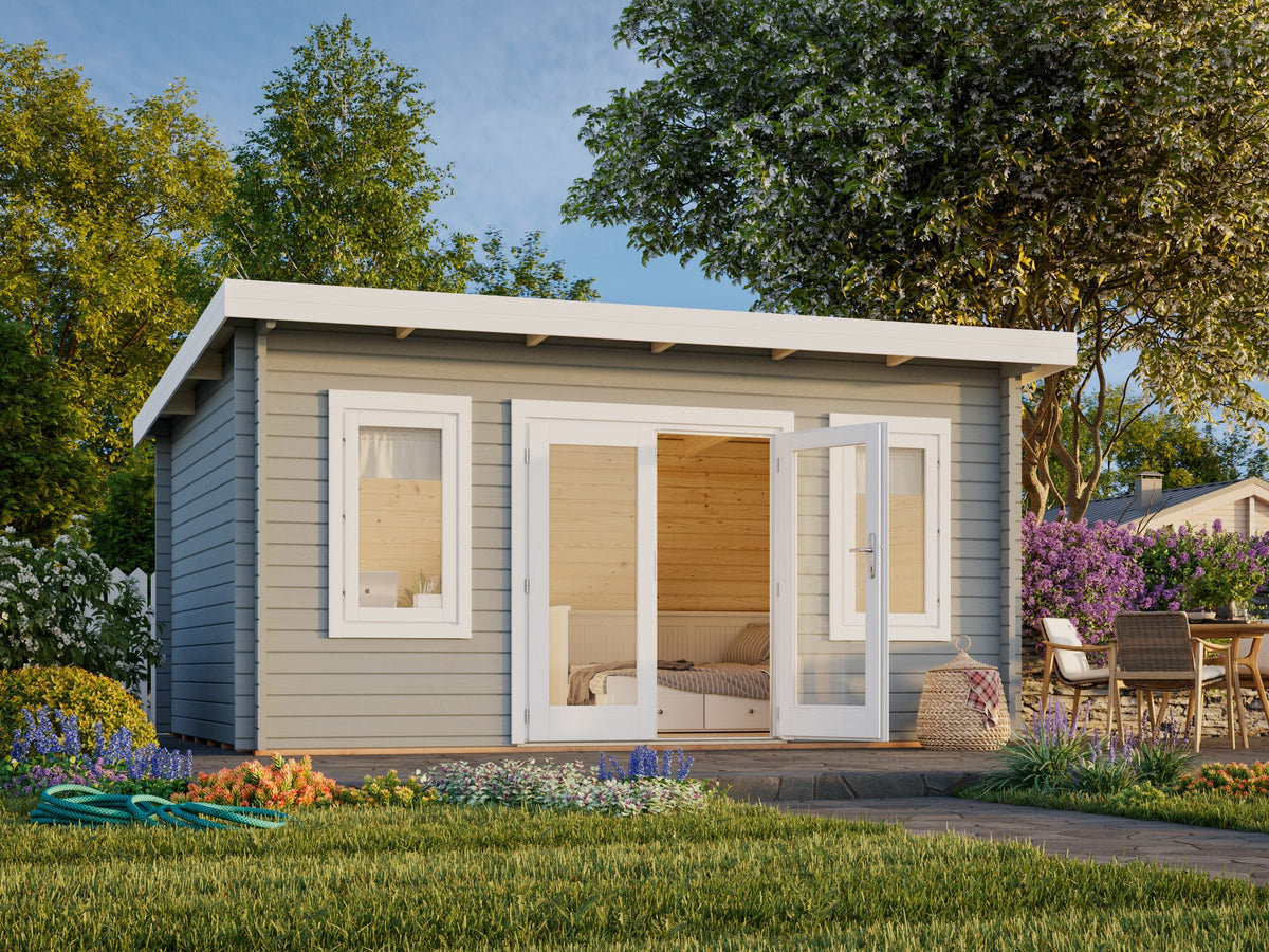 Garden Cabin Lisa 14.2 m², light grey with white trim