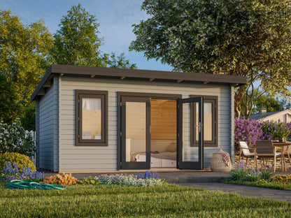 Garden Cabin Lisa 14.2 m², light grey with anthracite trim
