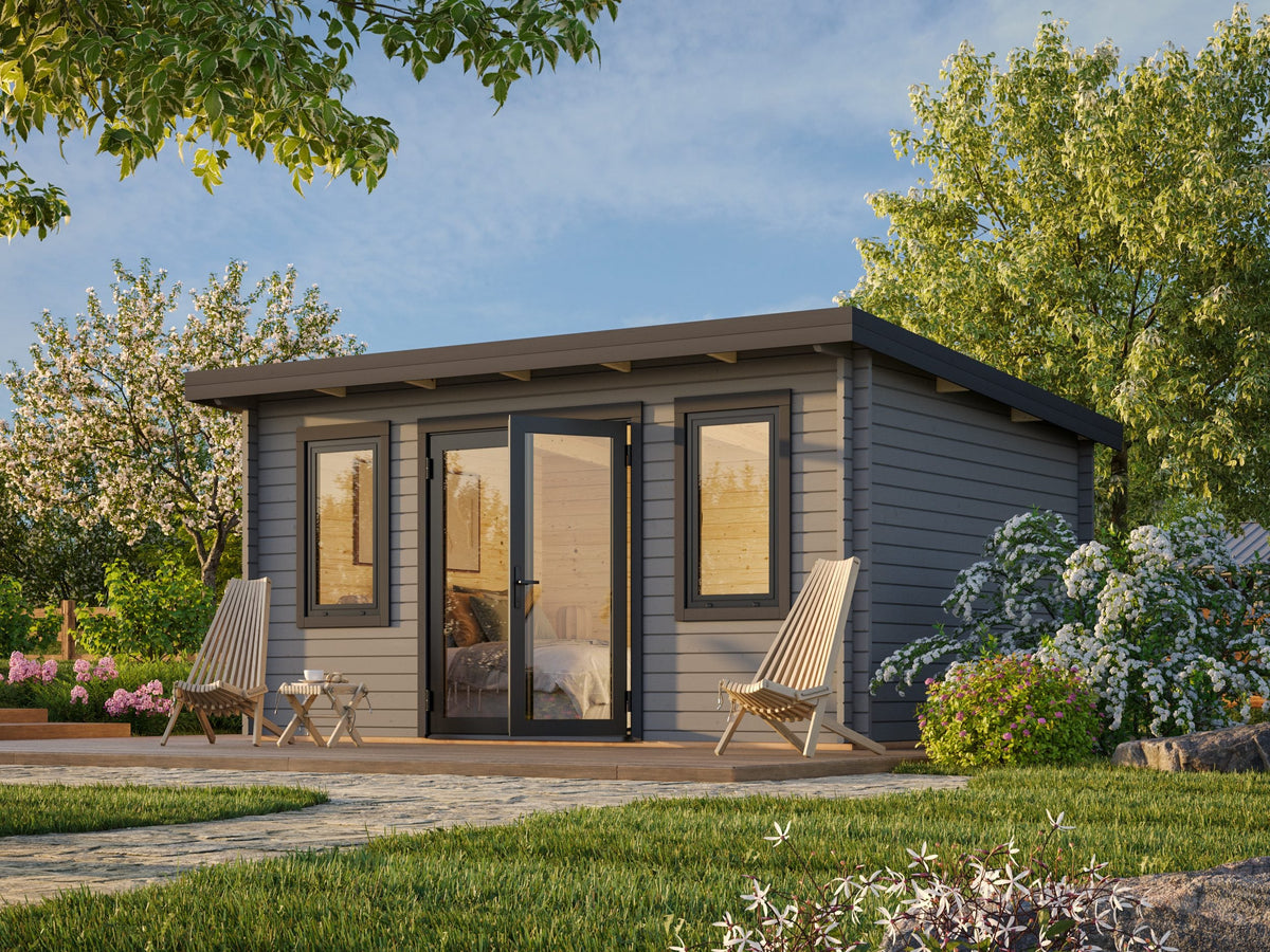 Garden Cabin Lisandra 14.2 m², grey with anthracite trim