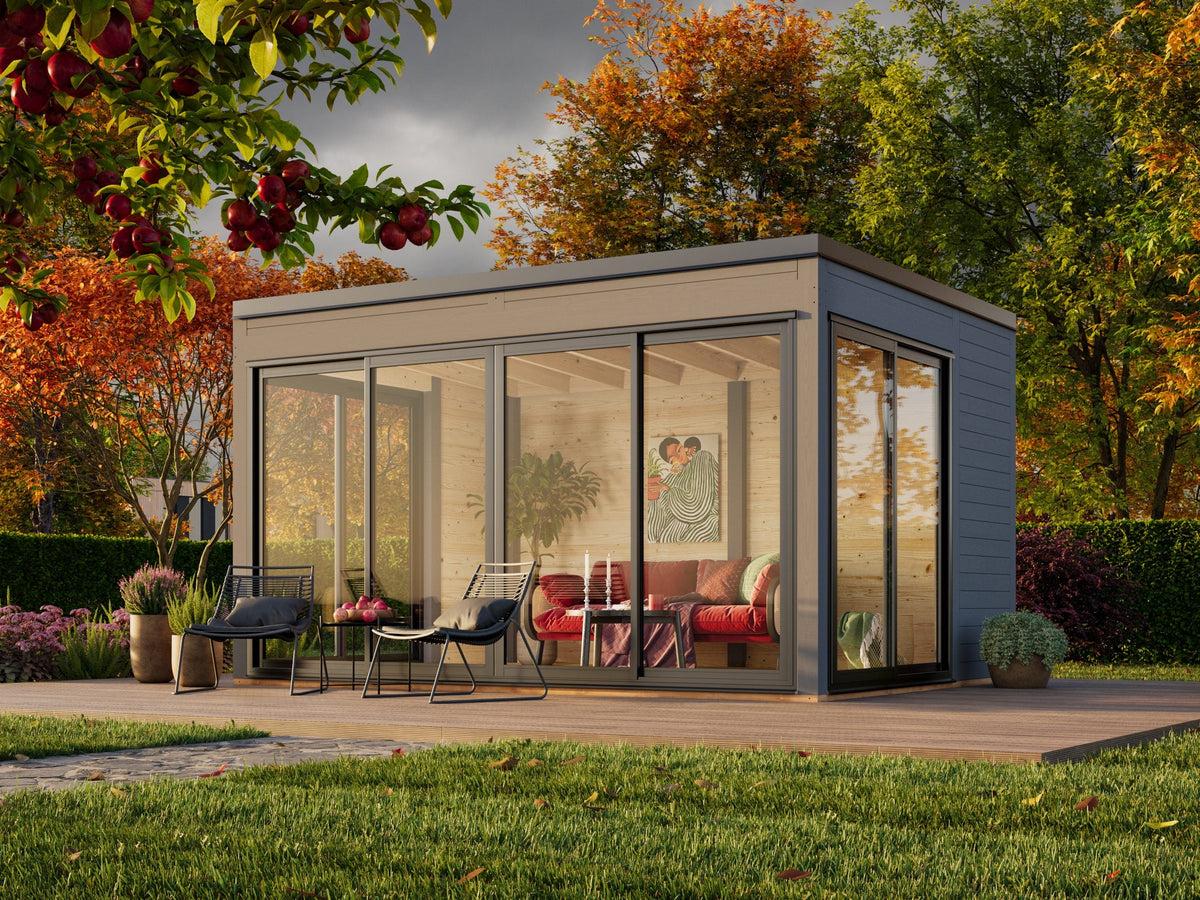 Garden Cabin Serena 12.6 m² Set 2 Slide Plus, painted grey
