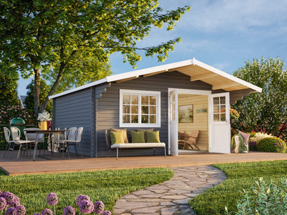 Garden Shed Britta 19.7 m², grey with white trim