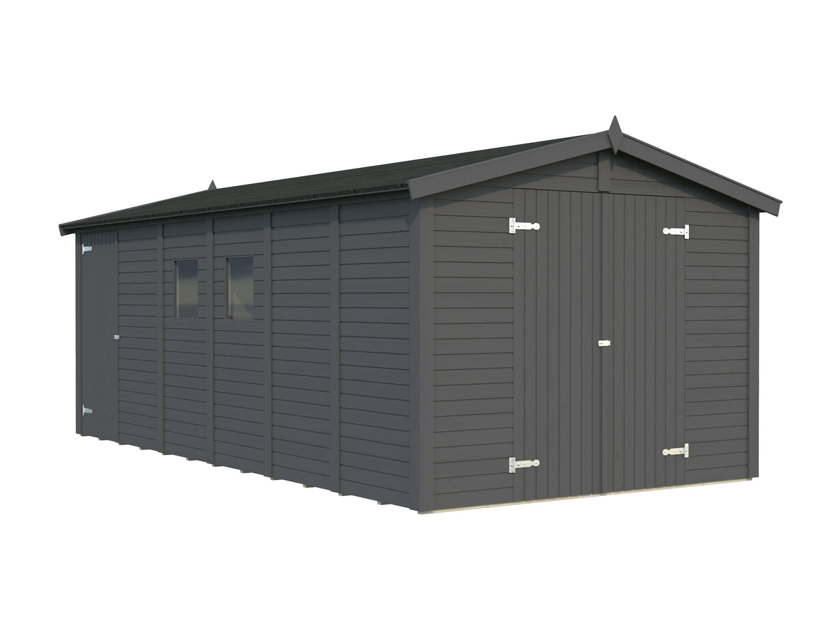 Garden Shed Dan 14.7 m², painted grey