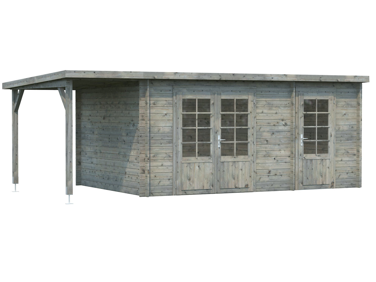 Garden Shed Ella 13.1+3.9 m², grey dip-treated