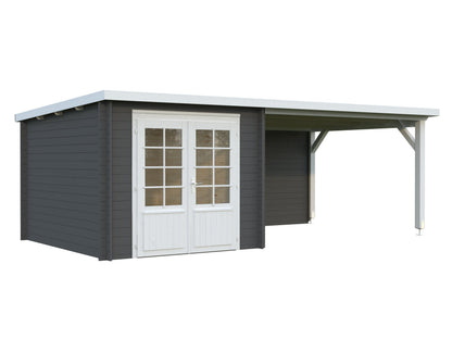 Garden Shed Ella 6.9+10.0 m², grey with white trim