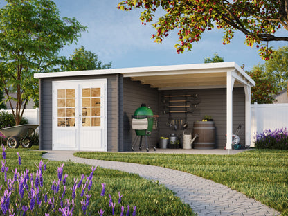 Garden Shed Ella 6.9+8.2 m², grey with white trim
