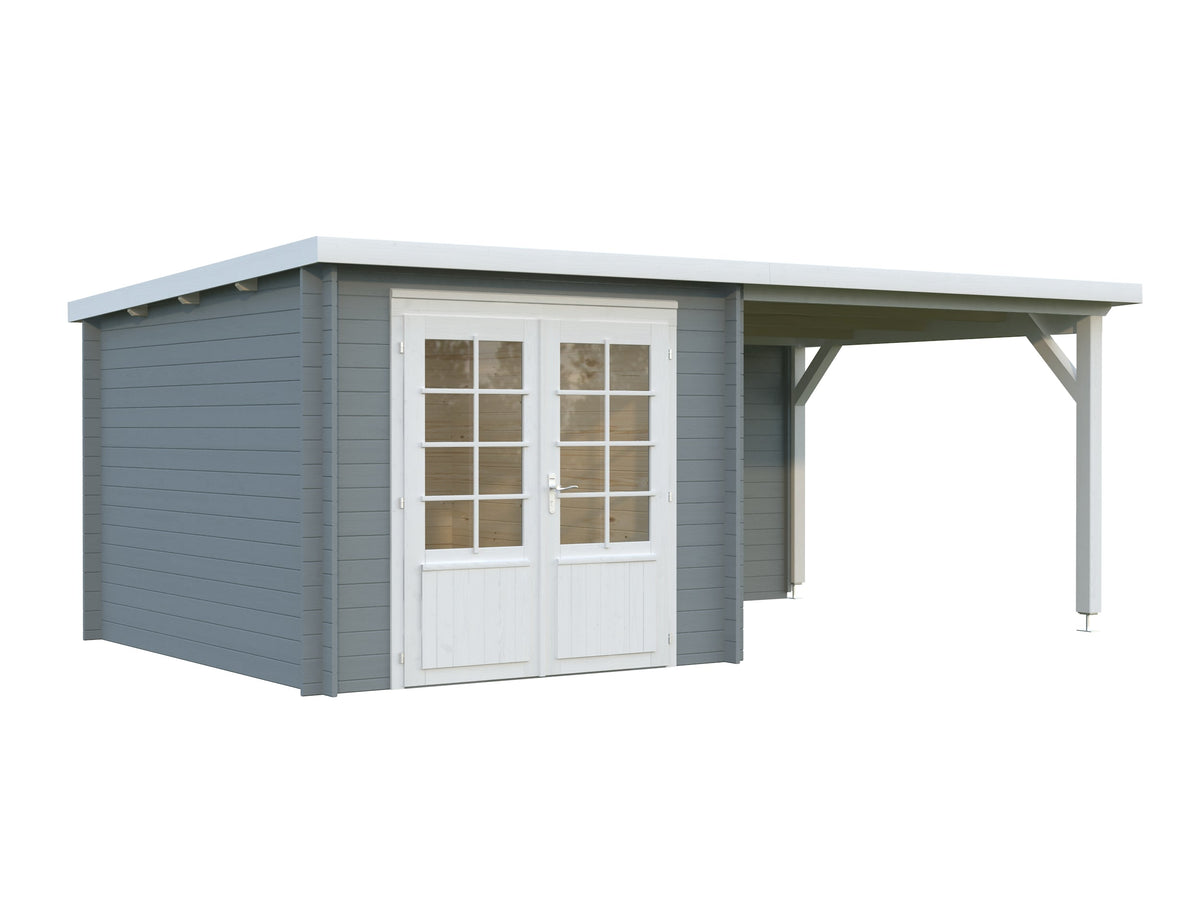 Garden Shed Ella 6.9+8.2 m², light grey with white trim