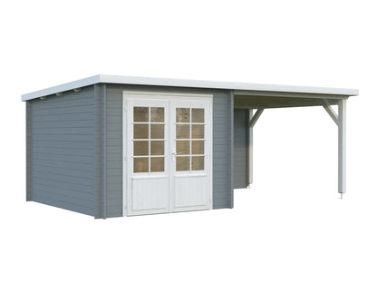 Garden Shed Ella 6.9+8.2 m², light grey with white trim