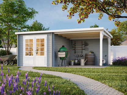Garden Shed Ella 6.9+8.2 m², light grey with white trim