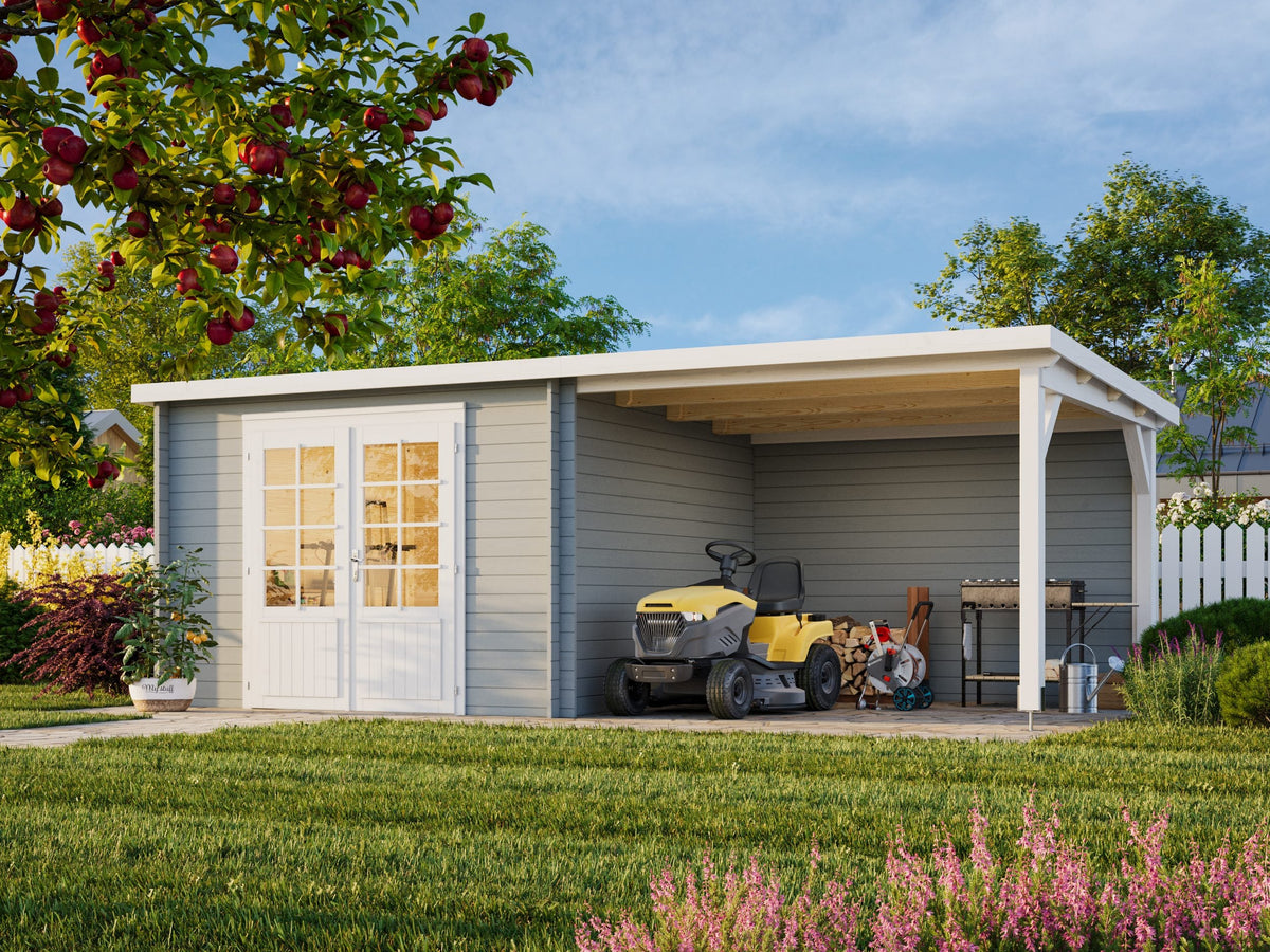 Garden Shed Ella 8.7+8.2 m², light grey with white trim