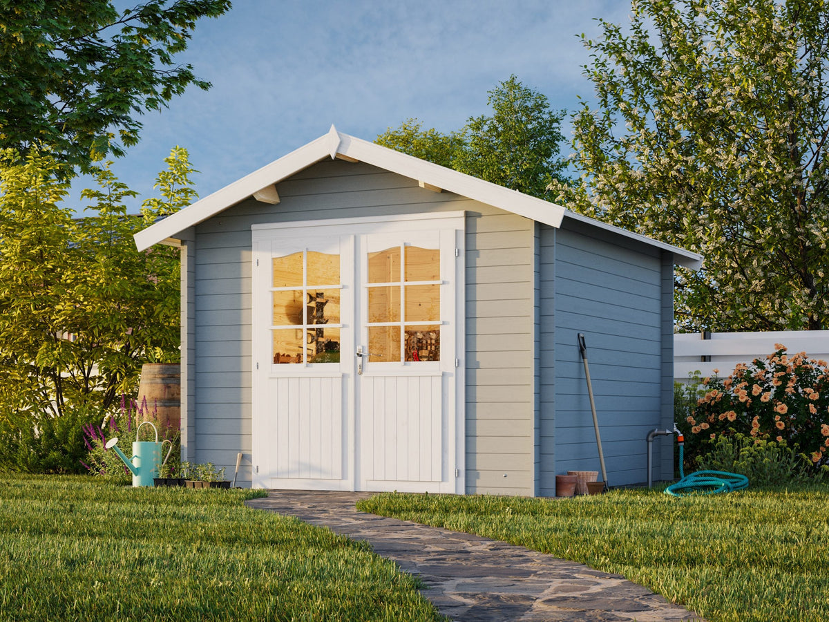 Garden Shed Lotta 7.3 m², light grey with white trim