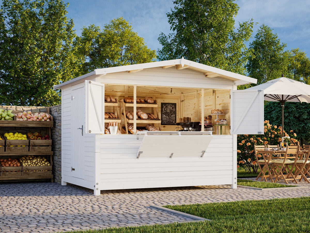 Garden Shed Marian 6.2 m² - Folding kiosk, painted white