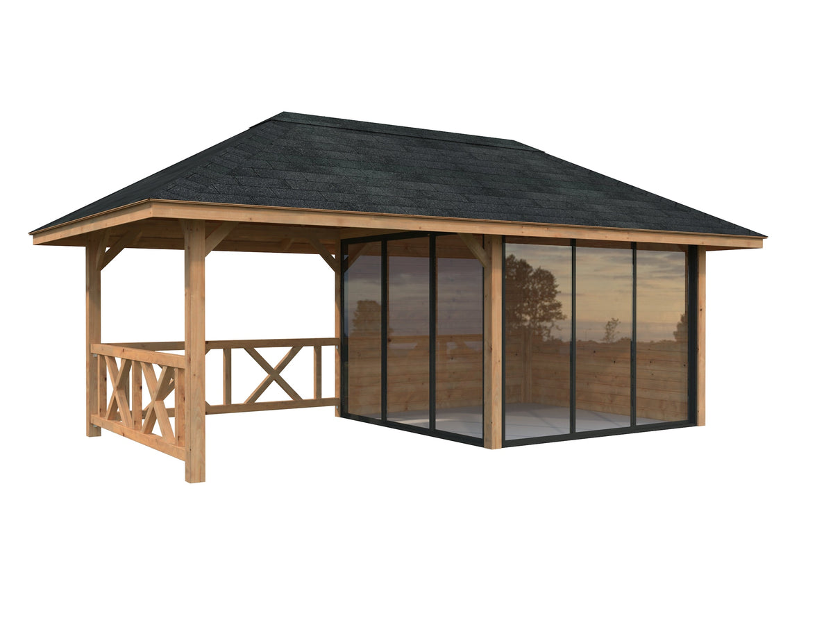 Glass Garden Room Bianca 16.6 m² Set 203 Slide, brown dip-treated
