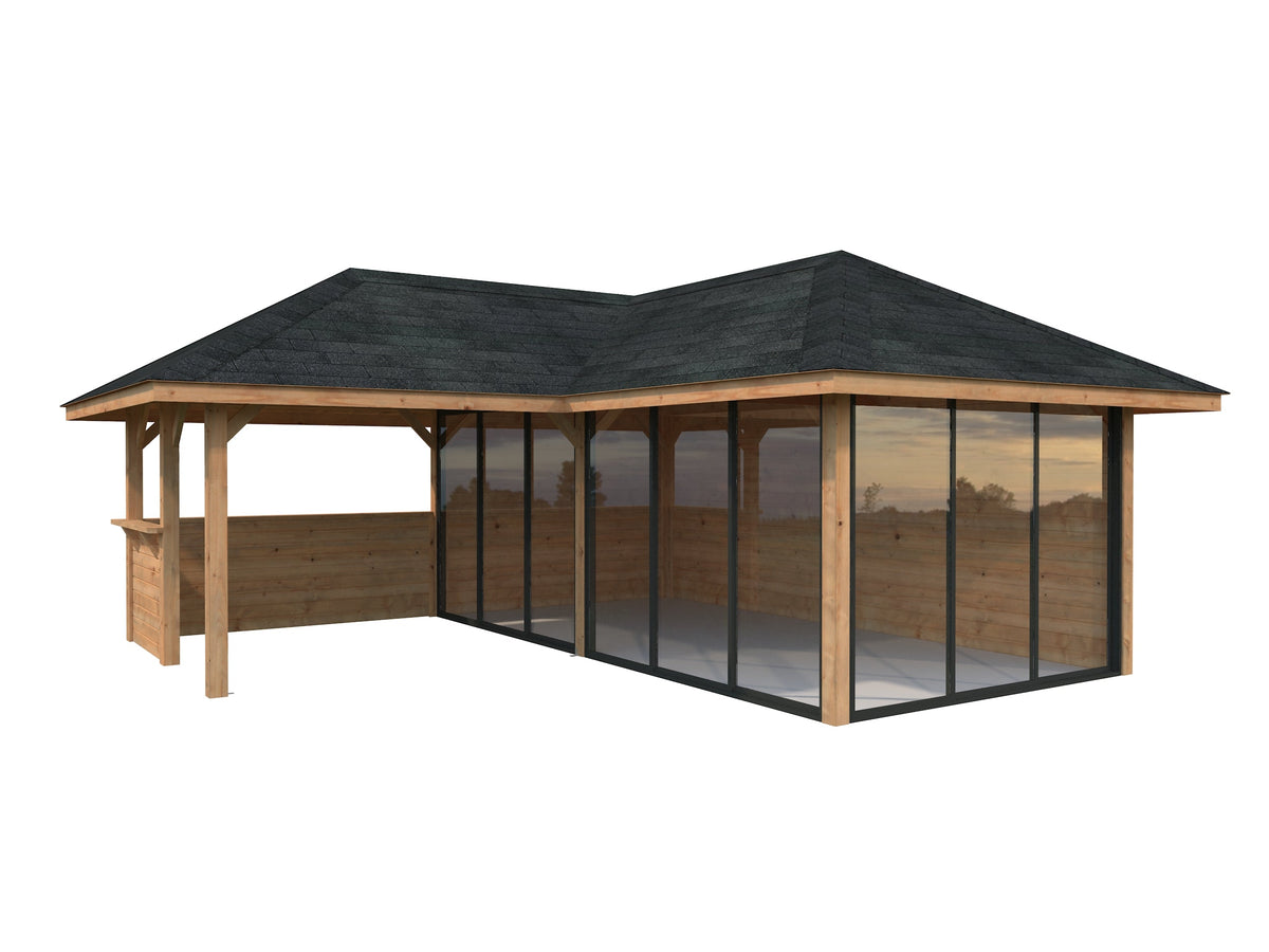Glass Garden Room Bianca 24.9 m² Set 523 Slide Plus, brown dip-treated