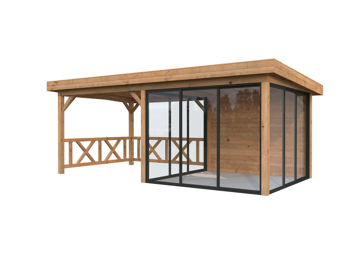 Glass Garden Room Lenna 16.6 m² Set 404 Slide, brown dip-treated