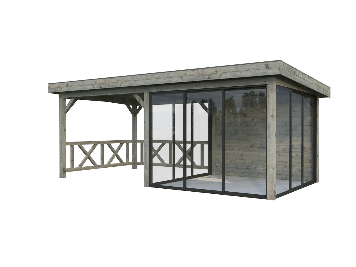 Glass Garden Room Lenna 16.6 m² Set 404 Slide, grey dip-treated