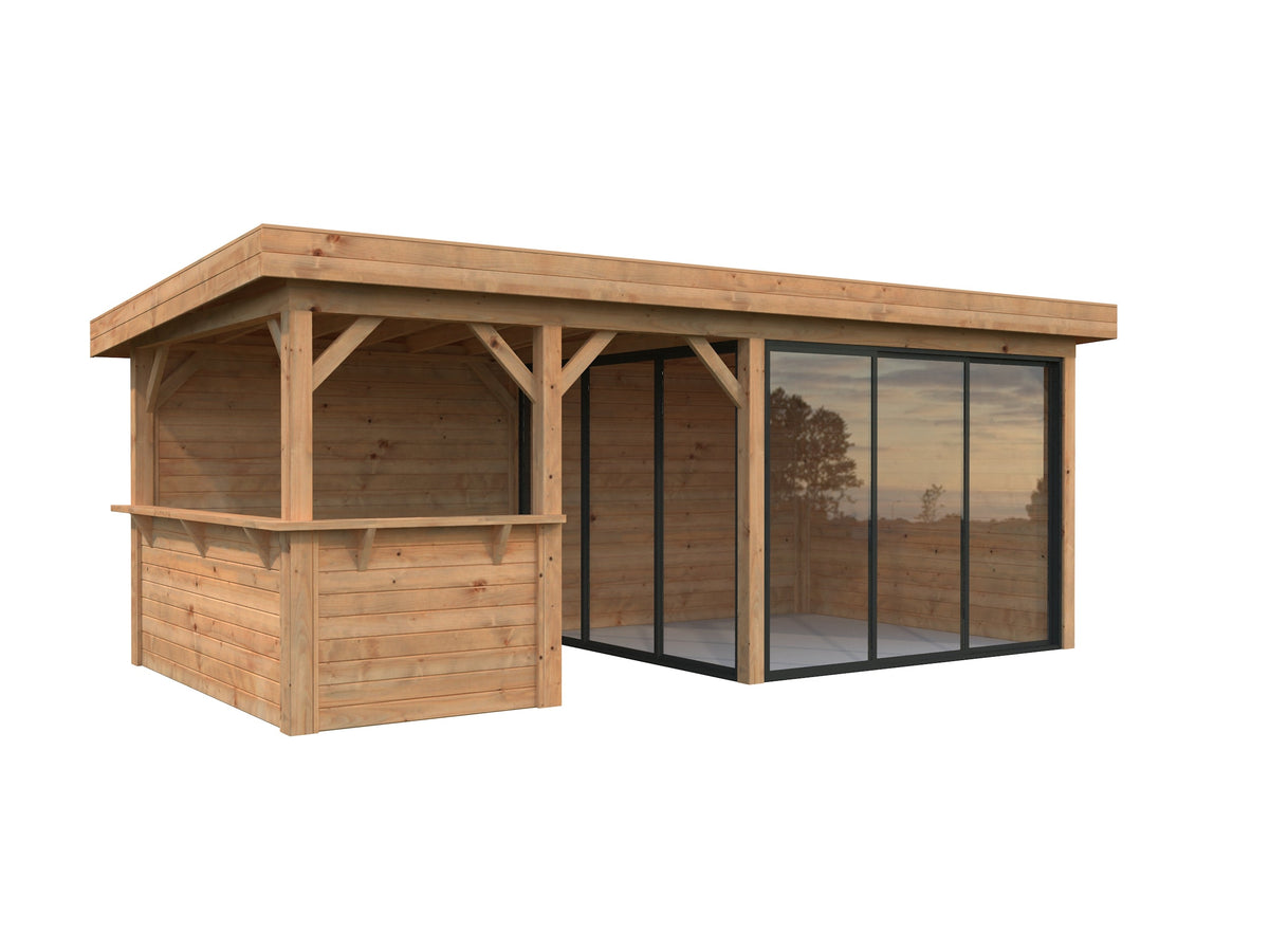 Glass Garden Room Lenna 16.6 m² Set 407 Slide, brown dip-treated