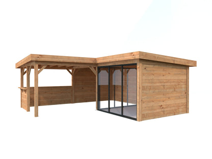 Glass Garden Room Lenna 24.9 m² Set 409 Slide, brown dip-treated