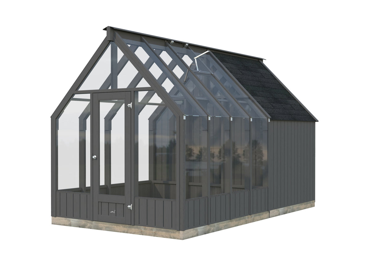 Glasshouse Emilia 5.4+4.0 m² (RAL7012), painted grey