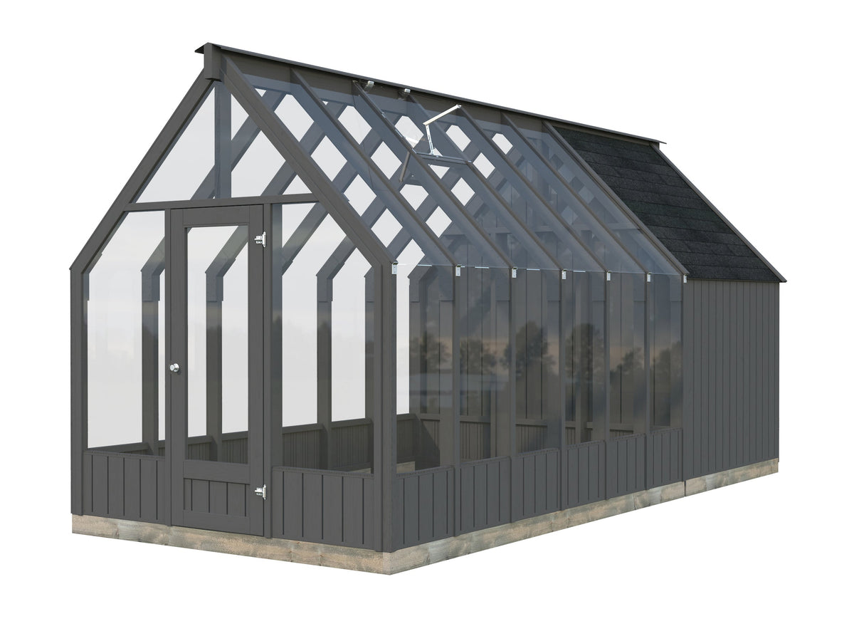 Glasshouse Emilia 8.2+4.0 m² (RAL7012), painted grey