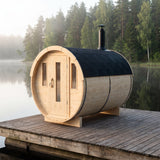 2.5m Sauna Barrel (Wood Fired Heater) set up outdoors
